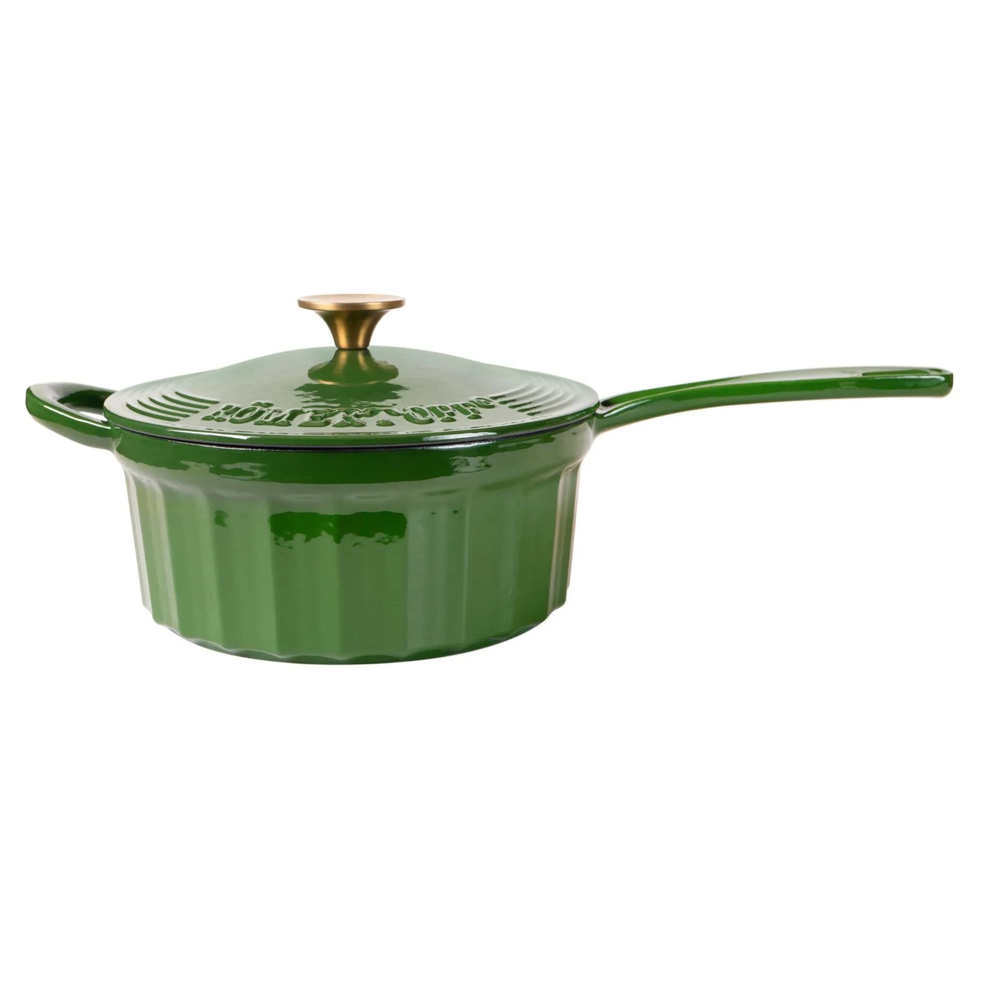Gusseisen Stielkasserolle Tiefgrün – Römertopf Römertopf Stielkasserolle aus emailliertem Gusseisen in Tiefgrün, 22 cm, 2,3 Liter, mit langem Stiel