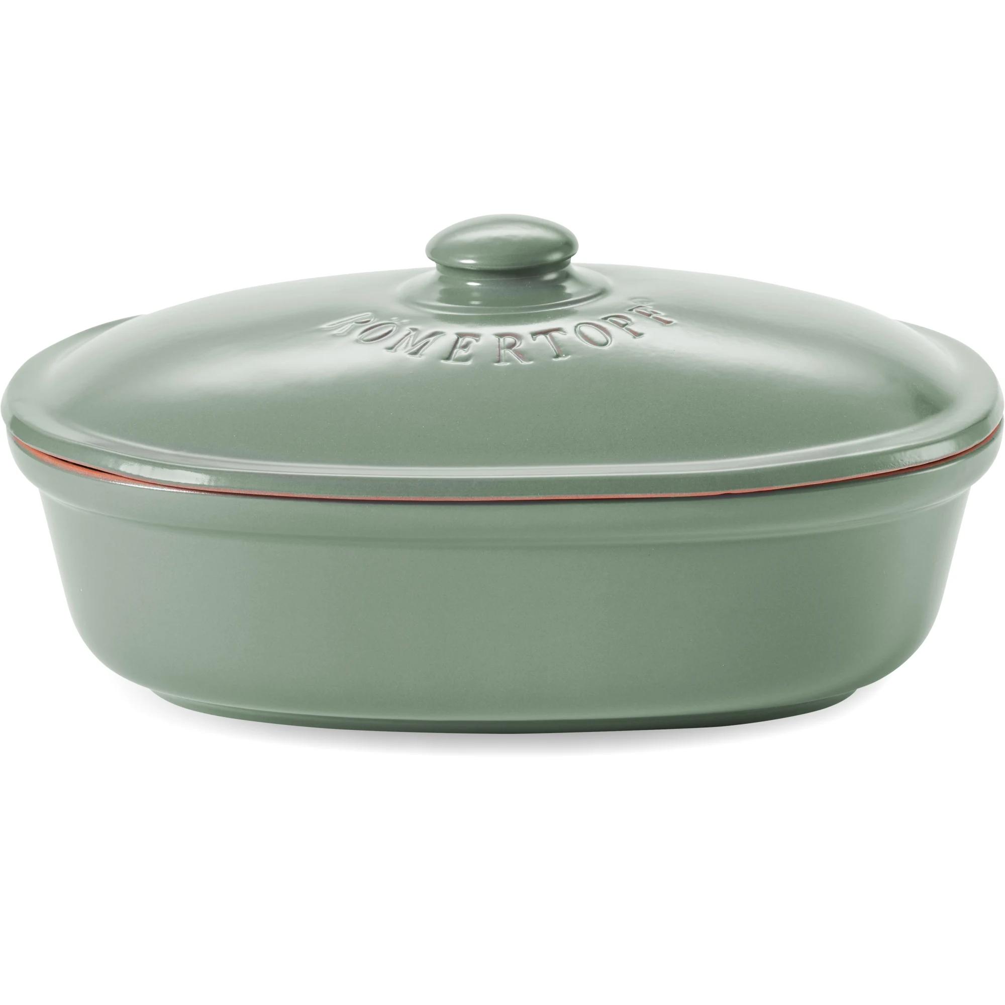 Brottopf MAXI oval 6,5 Liter Grün – Römertopf Grüner Römertopf Brottopf MAXI oval aus Keramik mit Deckel, auf weißem Hintergrund