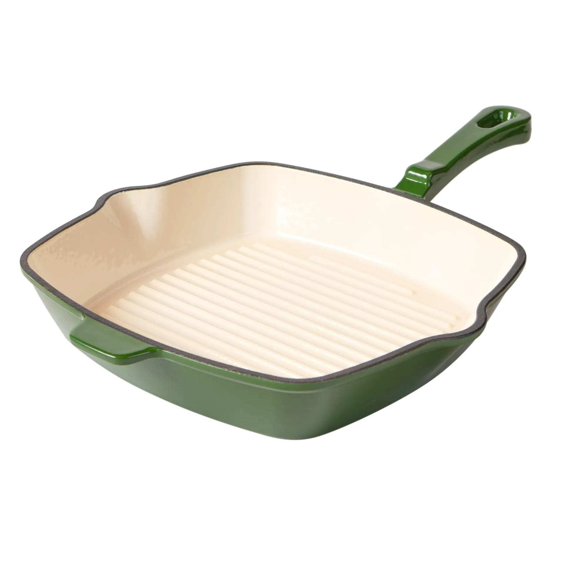 Gusseisen Grillpfanne eckig in Tiefgrün – Römertopf Römertopf Gusseisen Grillpfanne eckig in Tiefgrün, emailliert, mit Grillrillen, Außenmaße 38,9 × 26 cm