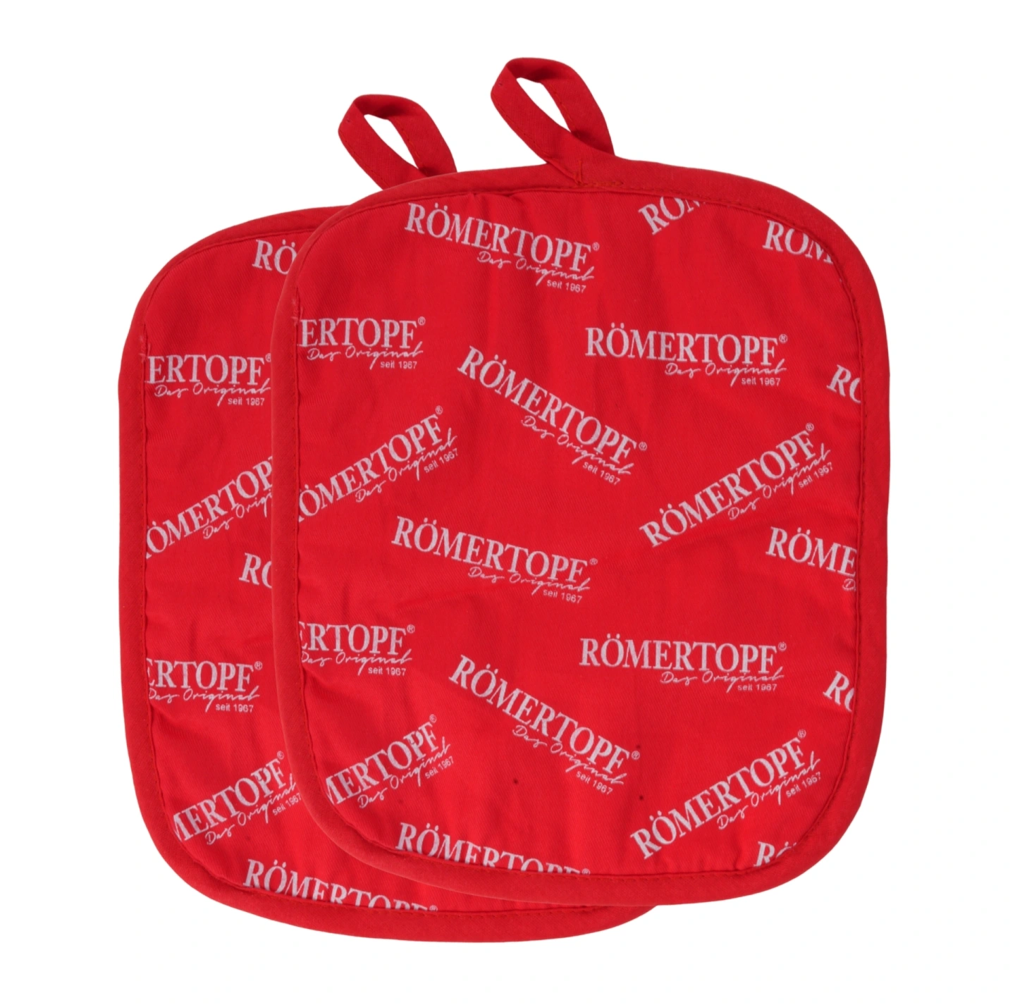 Deko-Topflappen-Set – Römertopf Römertopf Deko-Topflappen-Set: zwei Topflappen aus Baumwolle mit Aufhängeschlaufe