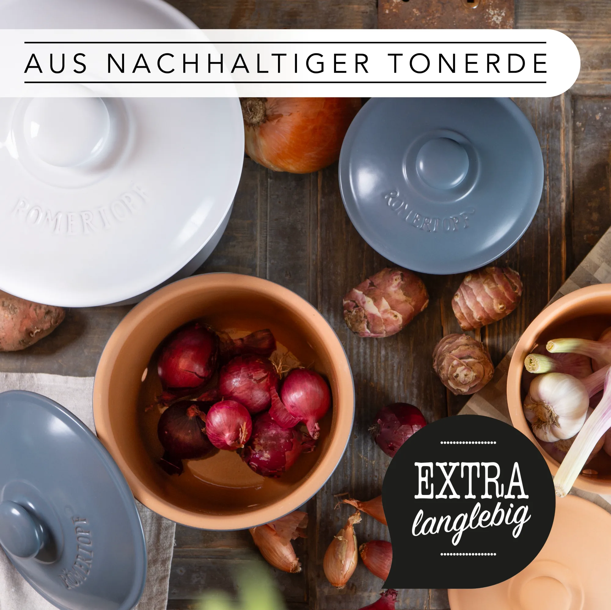 Römertopf Zwiebeltopf aus Keramik mit Deckel – Atmungsaktive Vorratsdose zur Zwiebellagerung Keramik-Zwiebeltopf in Terrakotta-Optik mit Deckel, seitlichen Griffen und belüfteten Löchern, geeignet zur kühlen, dunklen Aufbewahrung von Zwiebeln.
