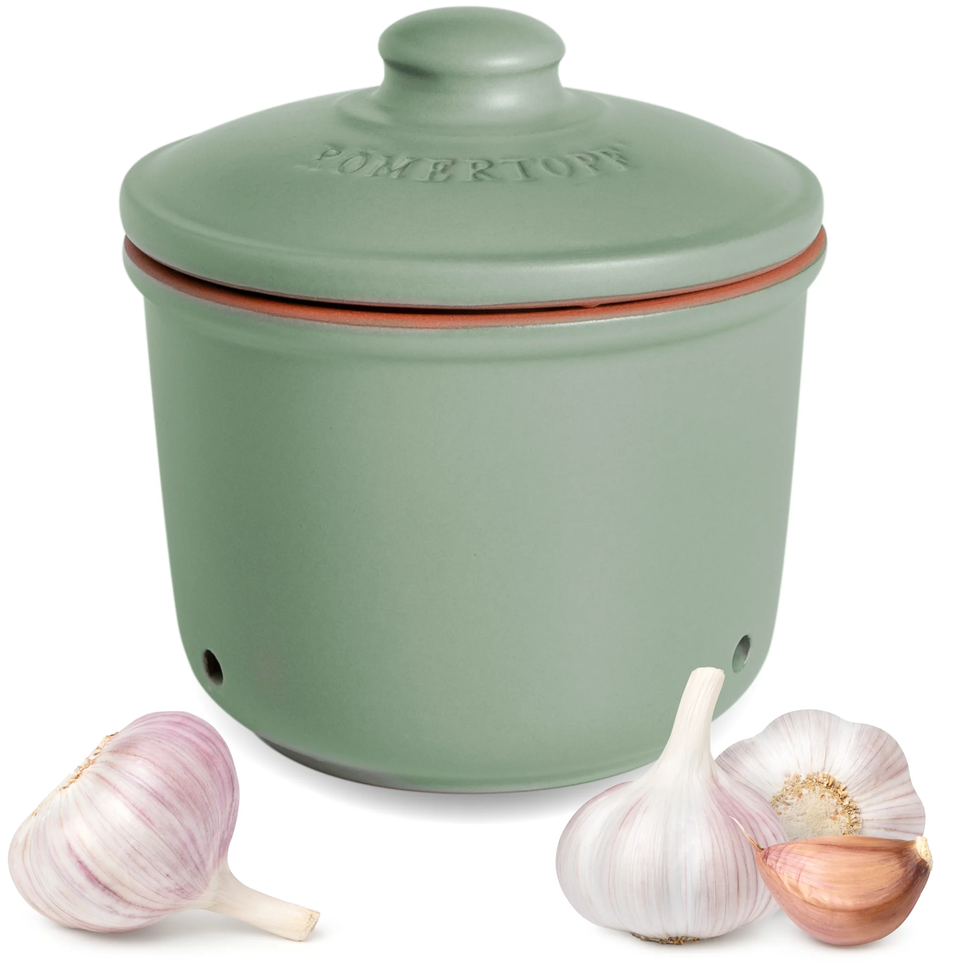 Knoblauchtopf 0,6 Liter in Grün – Römertopf Römertopf Knoblauchtopf 0,6 Liter in Grün, Frische-Topf aus Keramik mit Deckel