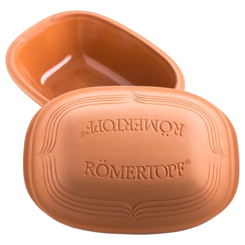 Bräter Modern Look groß aus Naturton – Römertopf Römertopf Bräter Modern Look groß aus Naturton mit Deckel und wellenförmiger Oberflächenstruktur