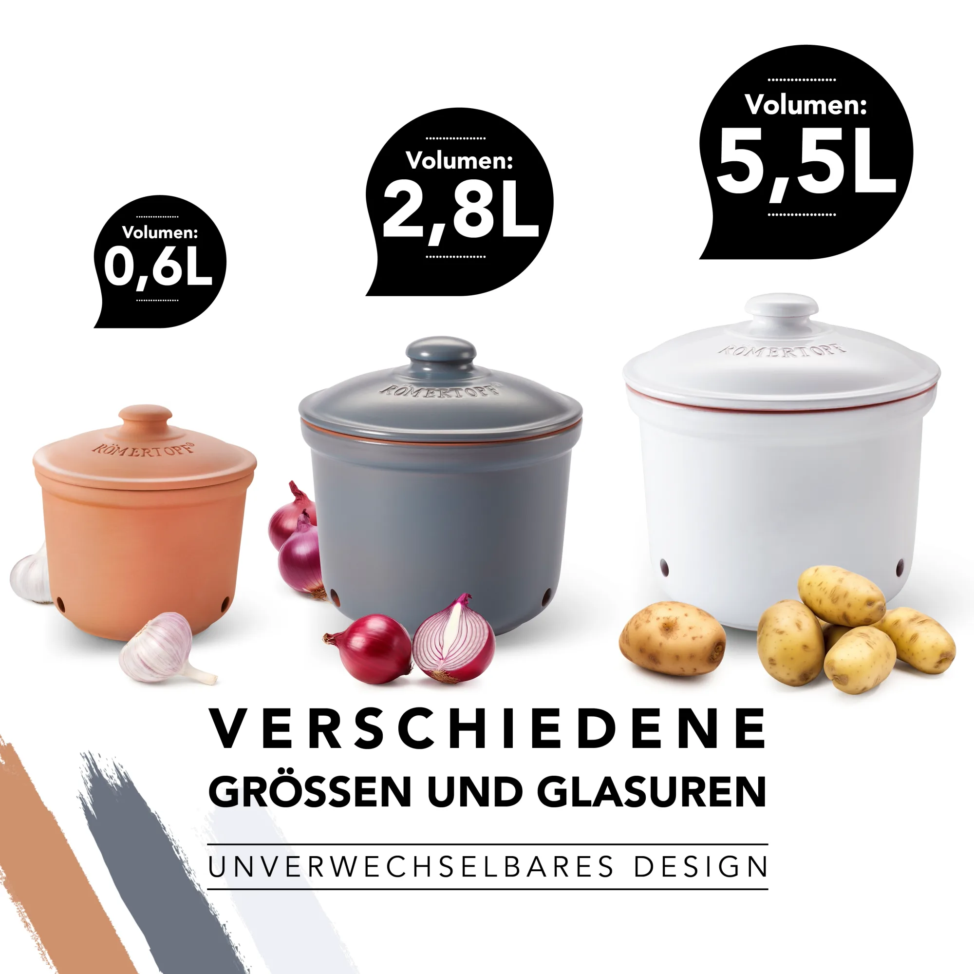 RÖMERTOPF Zwiebeltopf aus Keramik zur perfekten Aufbewahrung von Zwiebeln – atmungsaktiv und dekorativ Zwiebeltopf aus rotem Ton von Römertopf mit dekorativer Zwiebeldesign-Prägung und Belüftungslöchern im Deckel, stehend auf weißem Hintergrund.