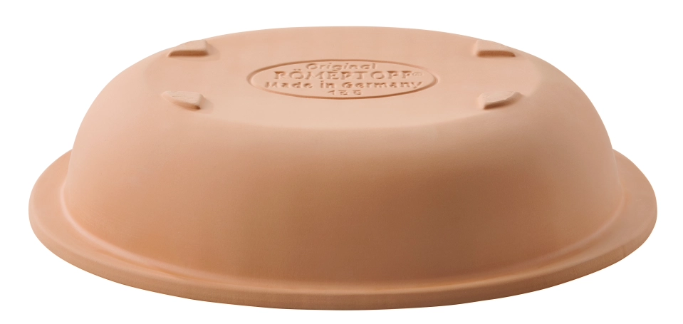 Römertopf Veggie Bräter mit Deckel aus Ton – Schonendes Garen für Gemüse und Aufläufe Rechteckiger Römertopf aus naturfarbenem Ton mit passgenauem Deckel, darauf das Wort „VEGGIE“ in großen, geprägten Buchstaben; steht auf hellem Untergrund.