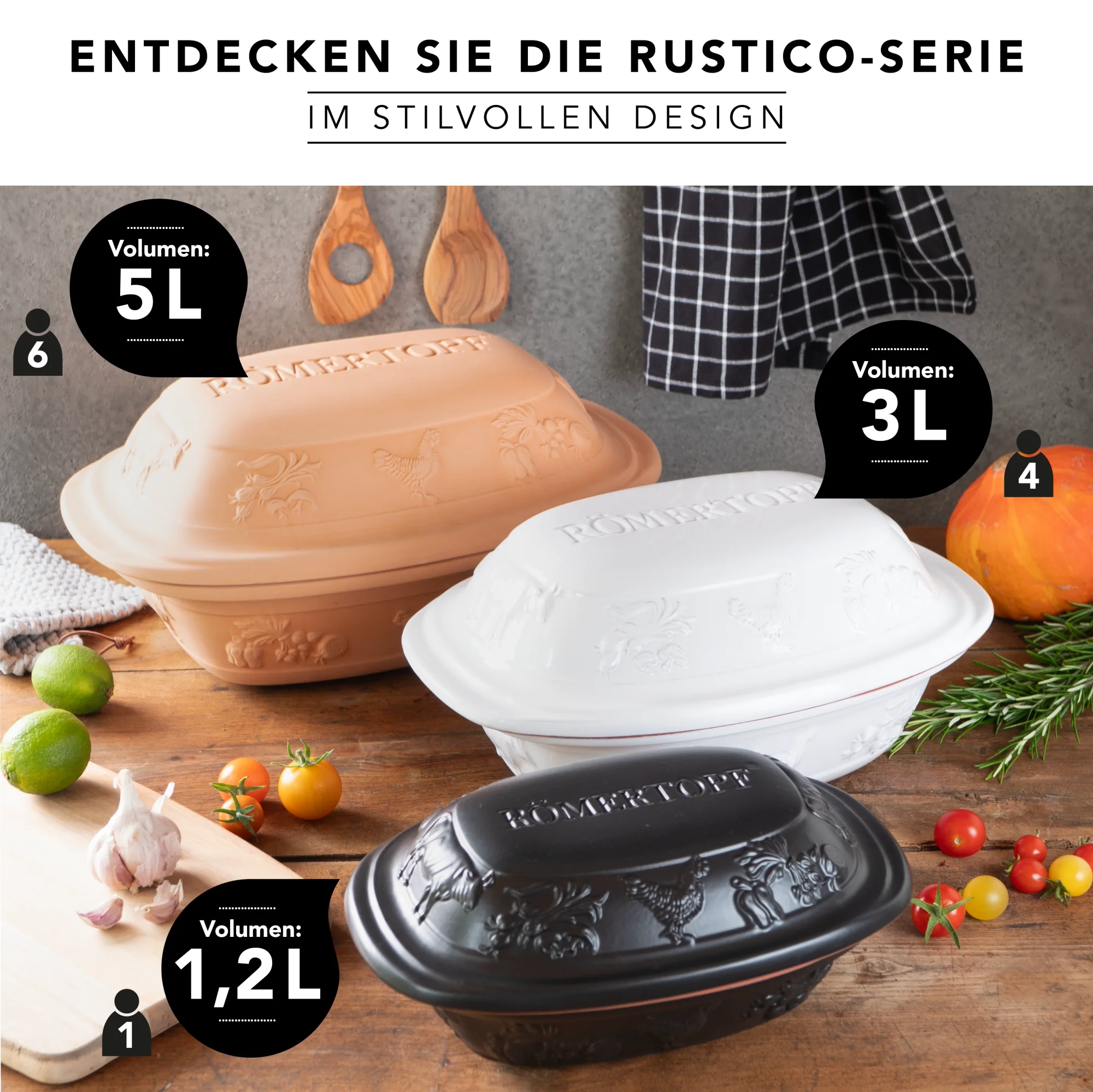 Römertopf Rustico Bräter oval mit Deckel – Naturton Keramik für fettfreies Garen Rechteckiger Römertopf-Bräter der Serie "Rustico" aus naturfarbenem Ton mit passendem Deckel, auf weißem Hintergrund.