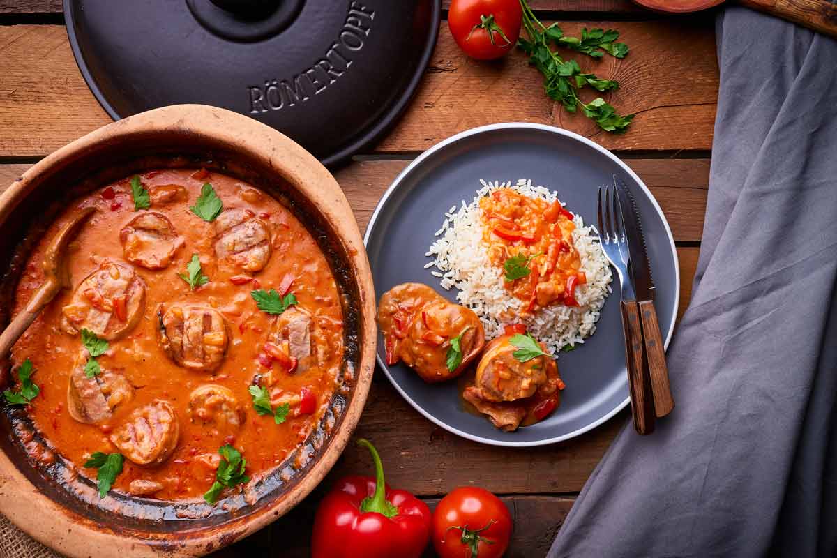 Schweinemedaillons in Metaxasoße