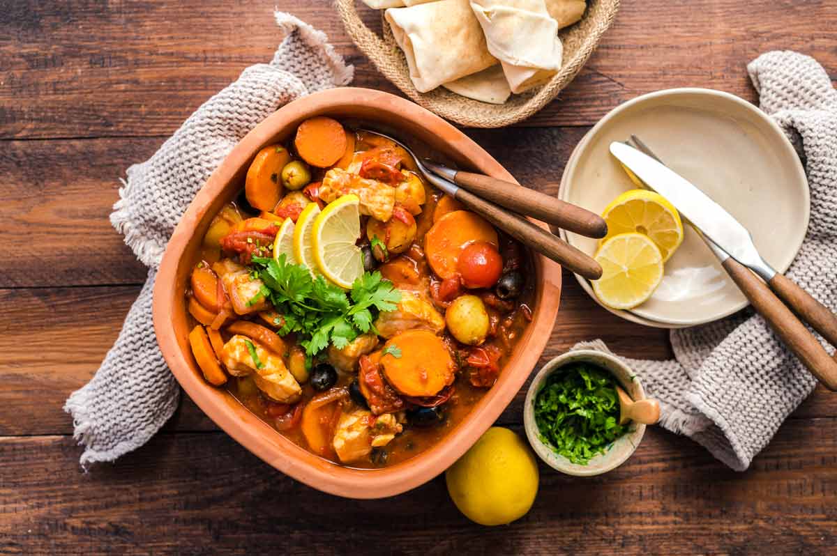 Fisch Tajine aus dem Römertopf