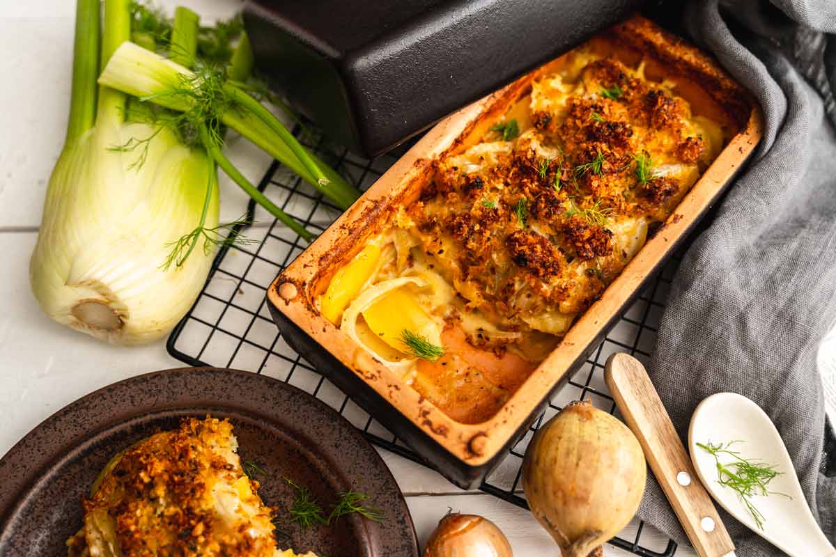 Fenchelgratin mit Vollkorn-Bröseln