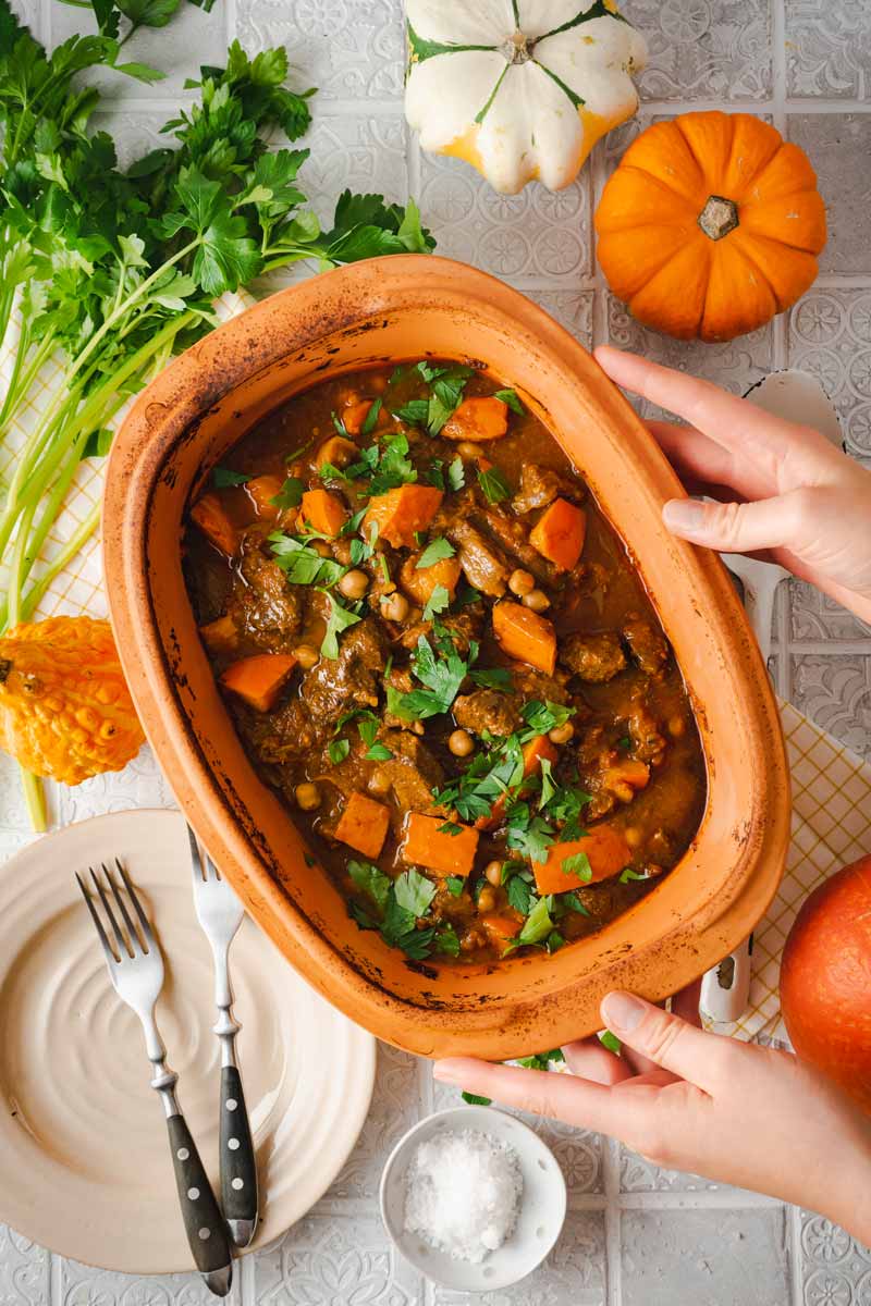 Tajine met Pompoen en Rundvlees — Vlees recept voor de Römertopf