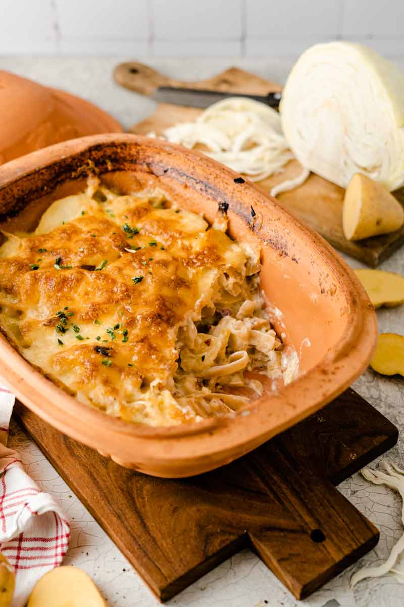 Aardappelgratin met wittekool en spek uit de Römertopf — Overig recept voor de Römertopf