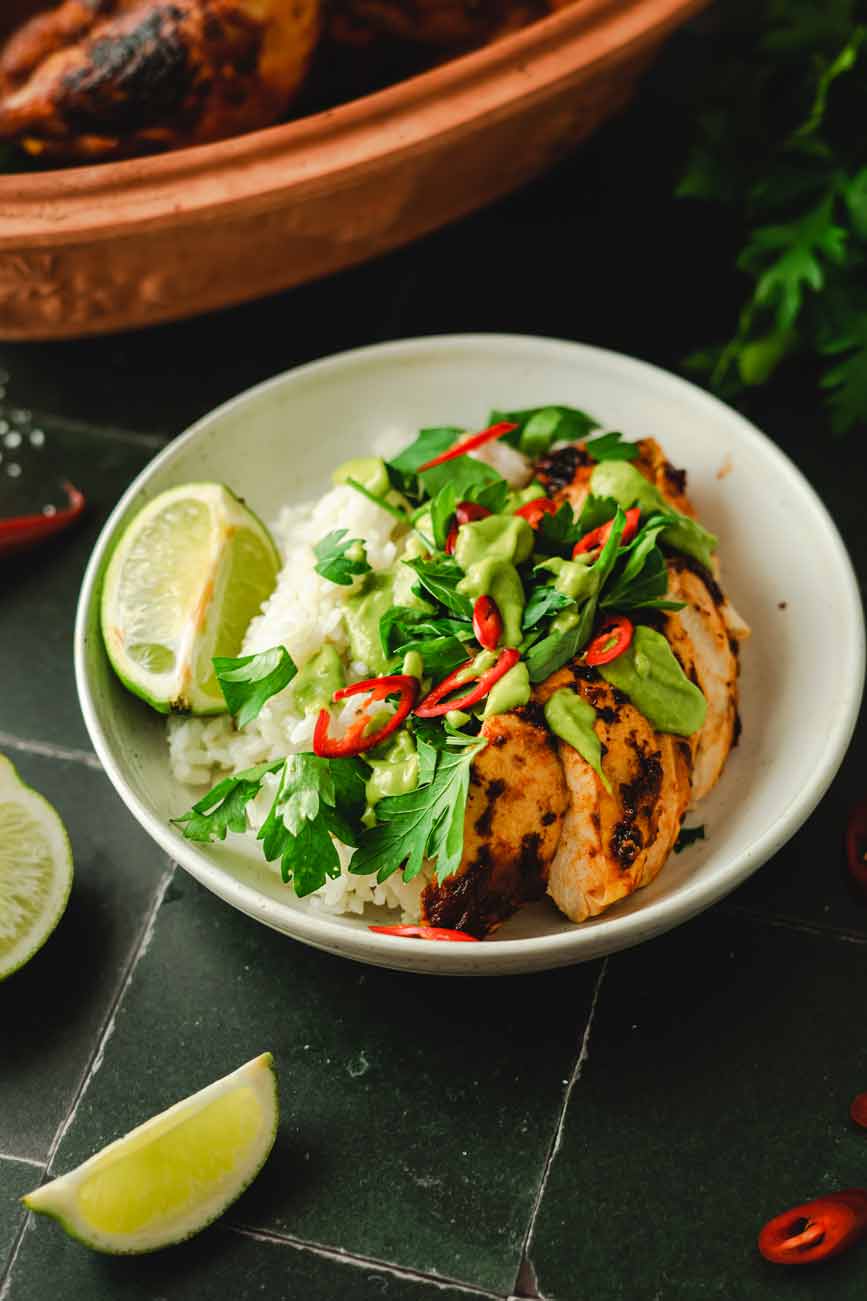 Limetten Hähnchen mit Chili und mit Avocadosauce