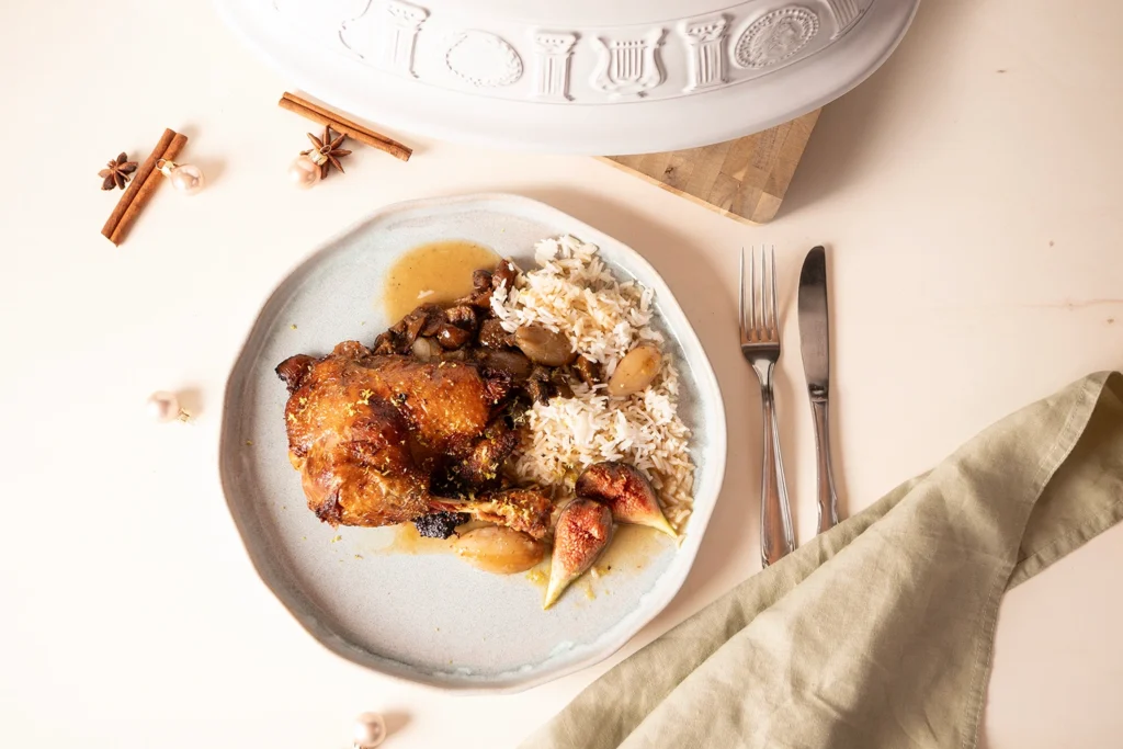 Gefüllte Römertopf-Ente mit Feigen, Maronen & Fünf-Gewürze-Magie