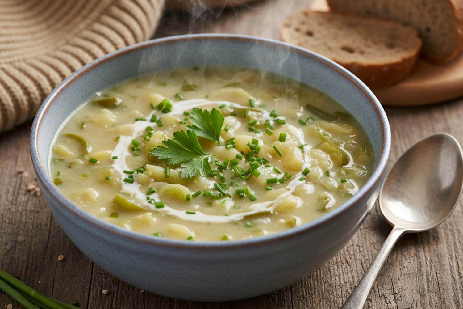 Kartoffel-Lauch-Suppe im Römertopf – schnell & cremig