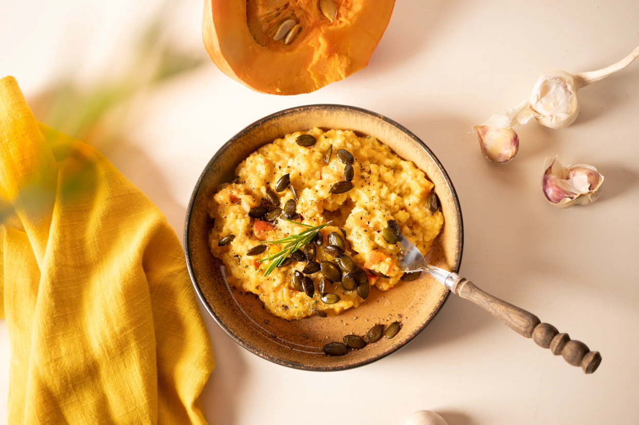Kürbis-Risotto mit Gorgonzola im Römertopf Multibräter